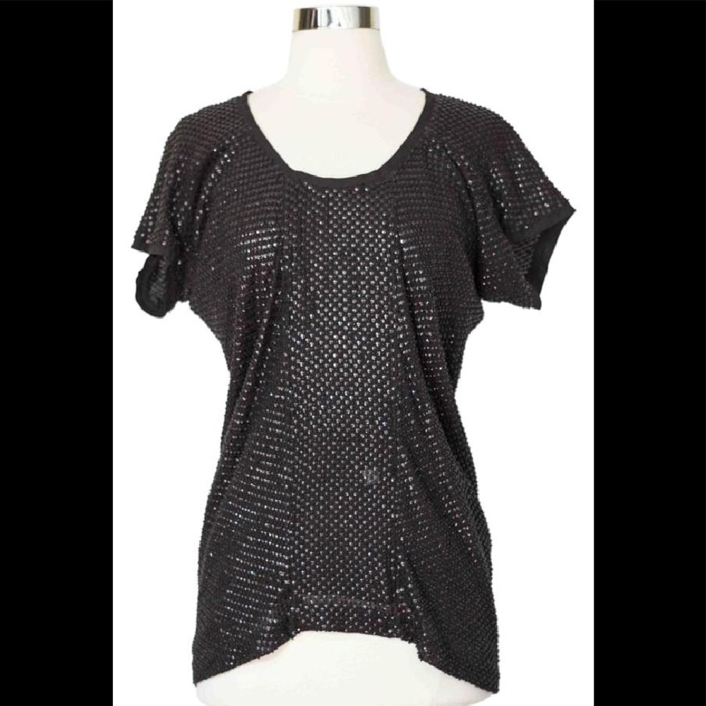 Diane von Furstenberg Black Silk Sequin Beaded Top